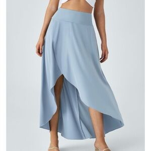 HALARA Soft Blue High-Low Draped Maxi Skirt with Built in Shorts.